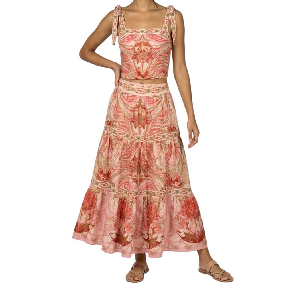 NWT Rose + Olive‎ Skirt Set Womens Large Pink Orange Floral Boho Maxi 2 Piece
